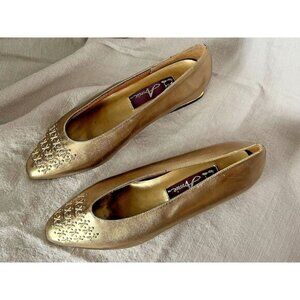vtg‎ 80 Annie gold slip on loafer block heel pump shoes xoxo metallic retro 7M